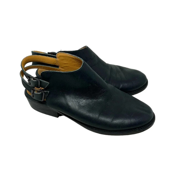 Latigo Cupcake Black Leather Open Back Booties Size 7 - Picture 1 of 8